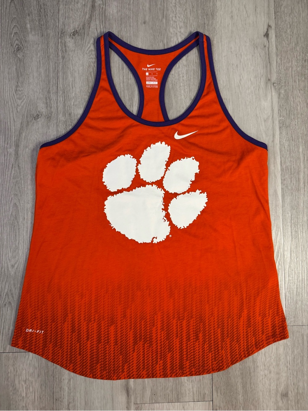 Nike Dri Fit Tee Athletic Cut Clemson Orange Blue Racer Back Tank Top Large